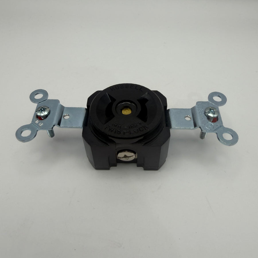 Twist-lock Single Receptacle 15A 125V 2P2W Nema L1-15R Flush Phenolic Black (#HBL7535)
